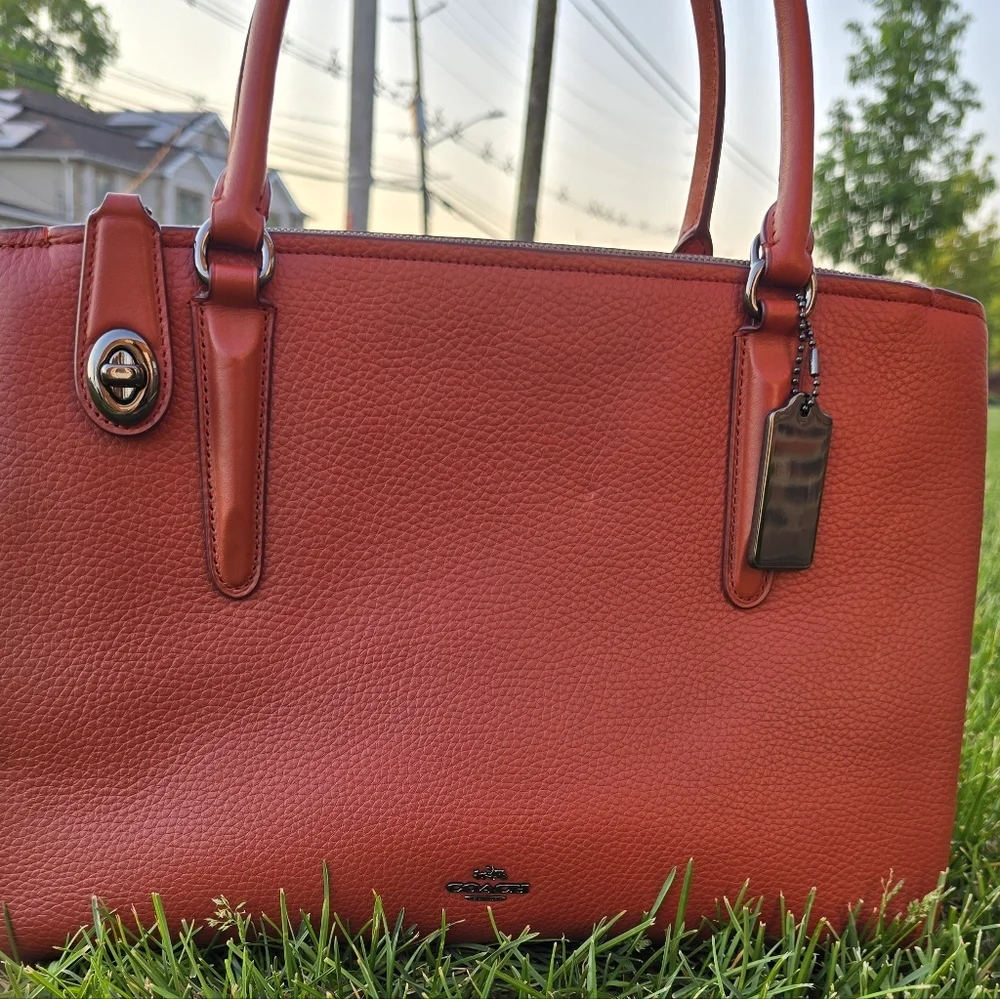 Coach Pebbled Leather Satchel in Rose Red